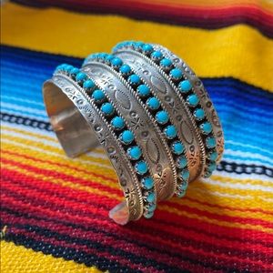 Fantastic Zuni 3 Row Turquoise and sterling Wide Cuff Bracelet!